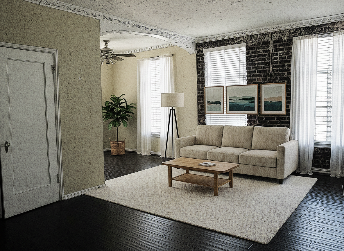 Living room staged in a Scandinavian style